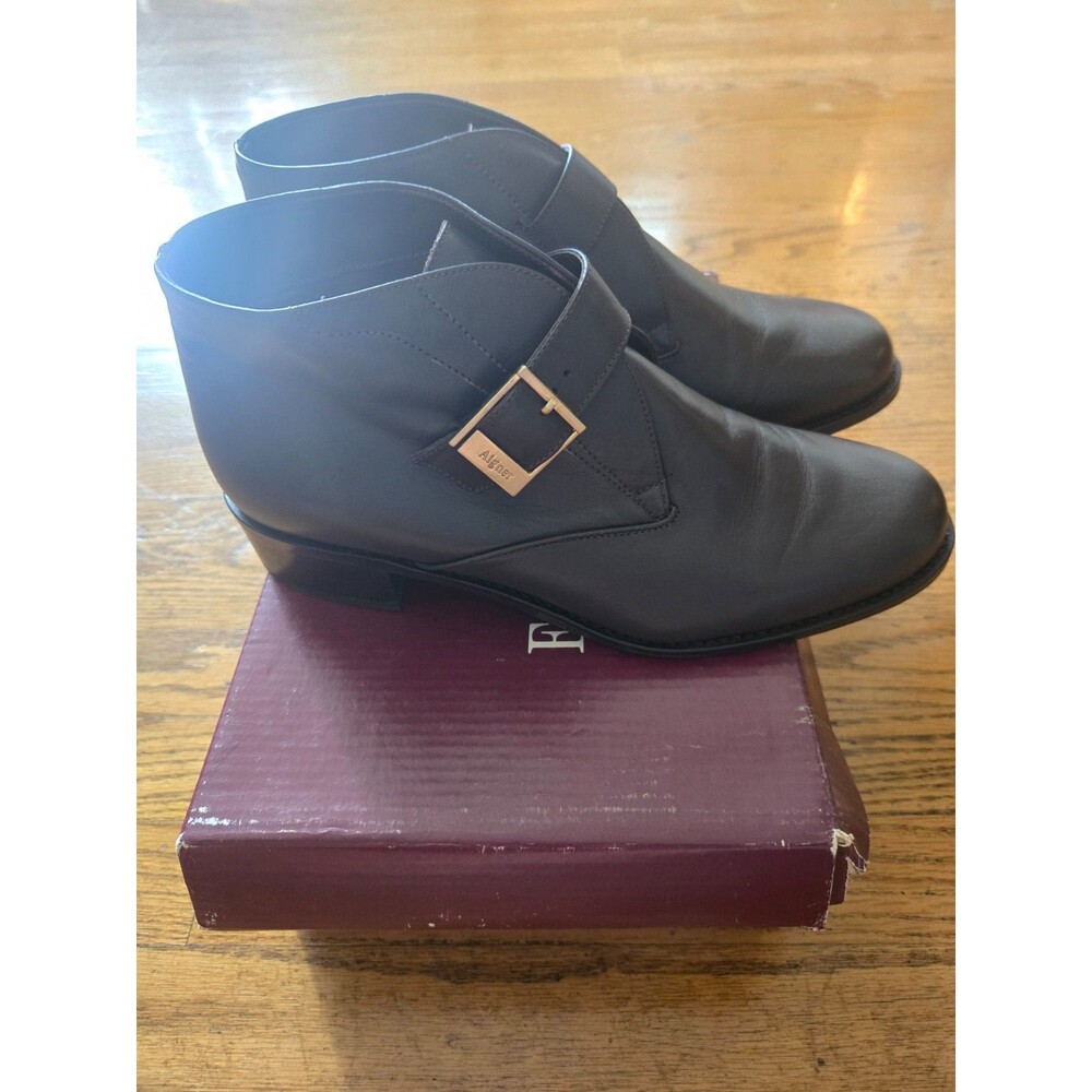 Etienne Aigner Brown Leather Monk Strap Ankle Boots Size 8.5W Block Heel 90s Y2K